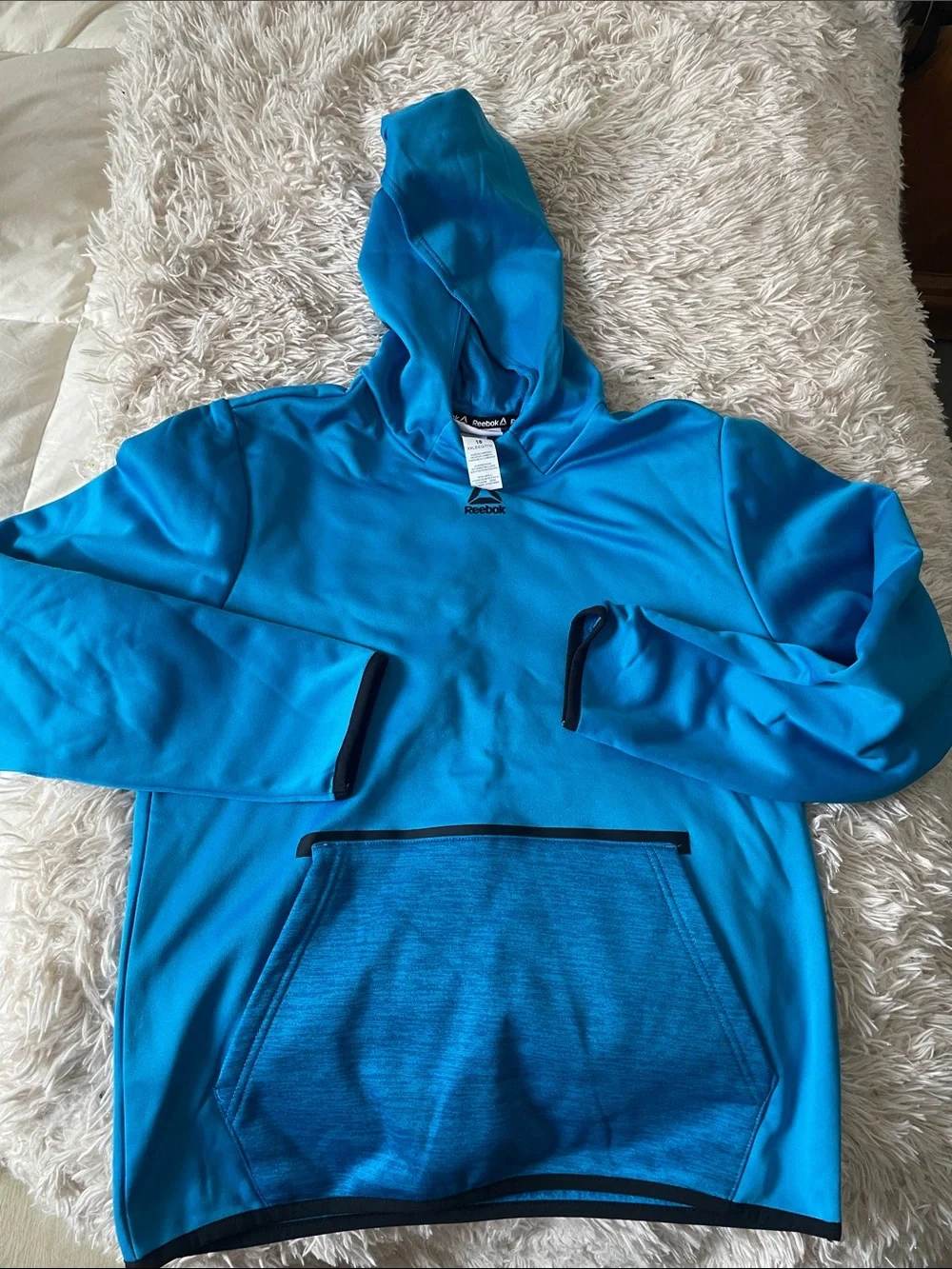 Reebok Turquoise Blue Performance Hoodie with Logo